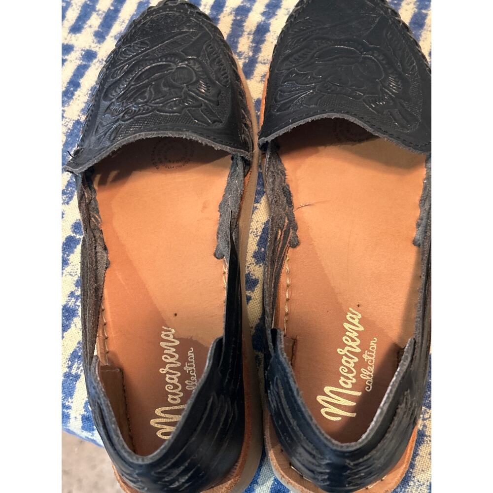 Black Leather Rose Huaraches Espadrilles - Picture 8 of 8